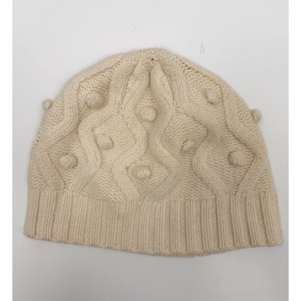 LL Bean Beanie Womens Wool Angora Cable Knit Hat Winter Cream One Size